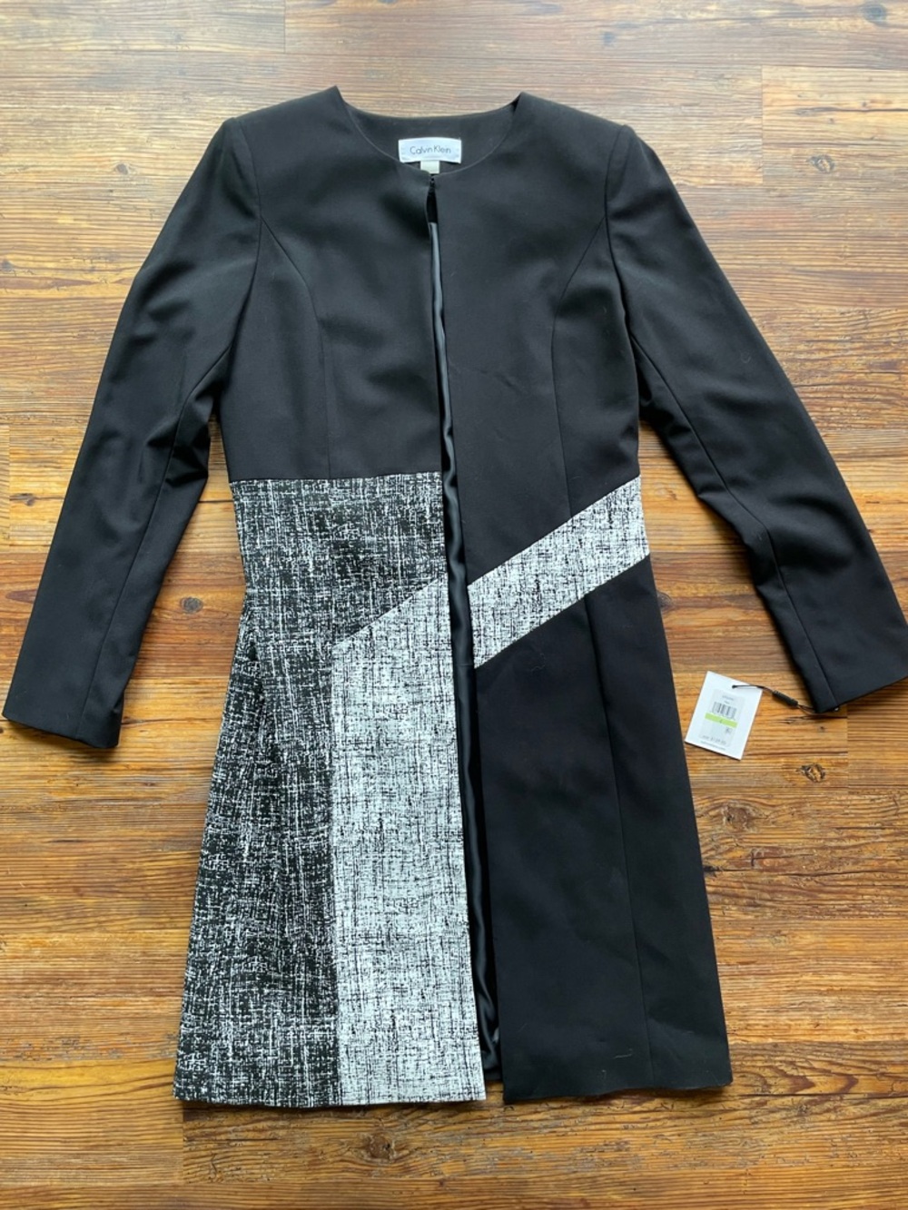Calvin Klein Black & Gray Panel Long Sleeve Coat